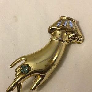 Vintage two tone blue green crystal hand brooch